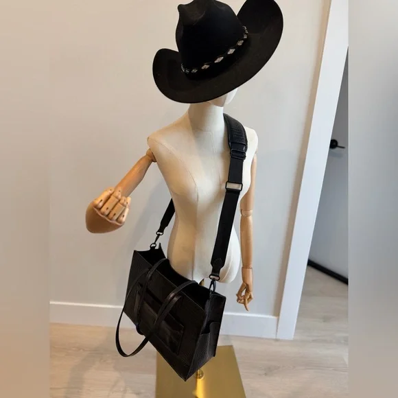 BEIS Black Croc-Embossed Tote Bag – Structured Work/Travel - Picture 8 of 11